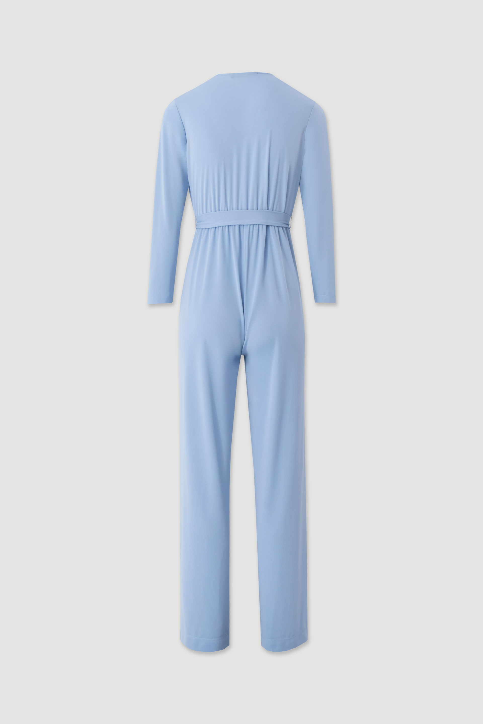 Fluid women’s jumpsuit with crossover neckline and belt
