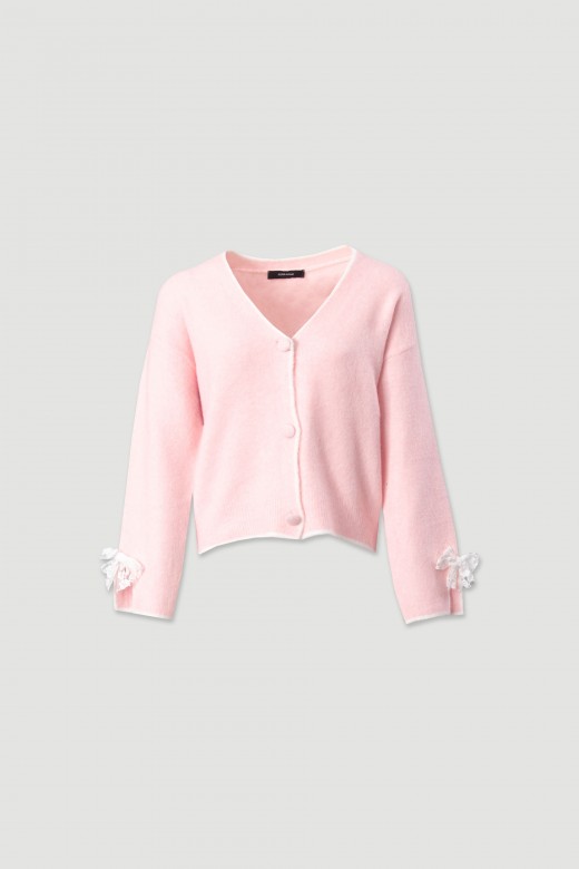 Knit cardigan with bow detail on the cuffs Knit cardigan with bow detail on the cuffs