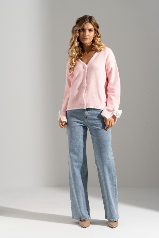 Knit cardigan with bow detail on the cuffs Knit cardigan with bow detail on the cuffs