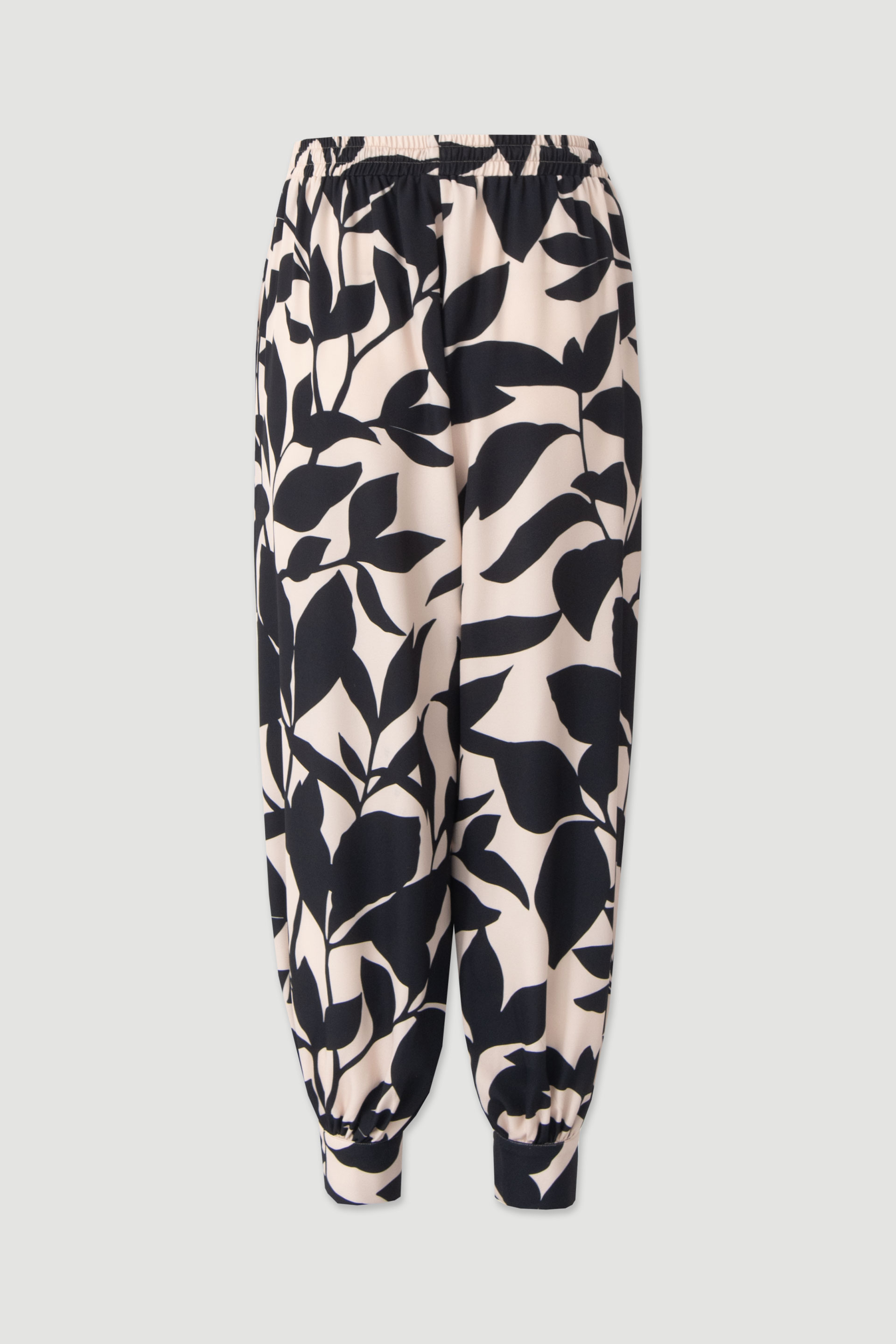 Printed trousers with cuffs and waist tie