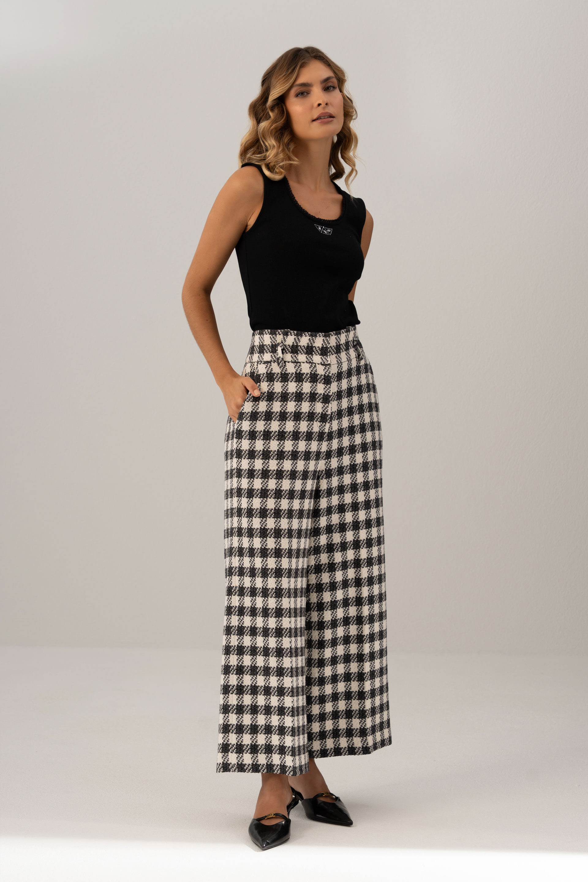 High-waisted tweed culotte trousers