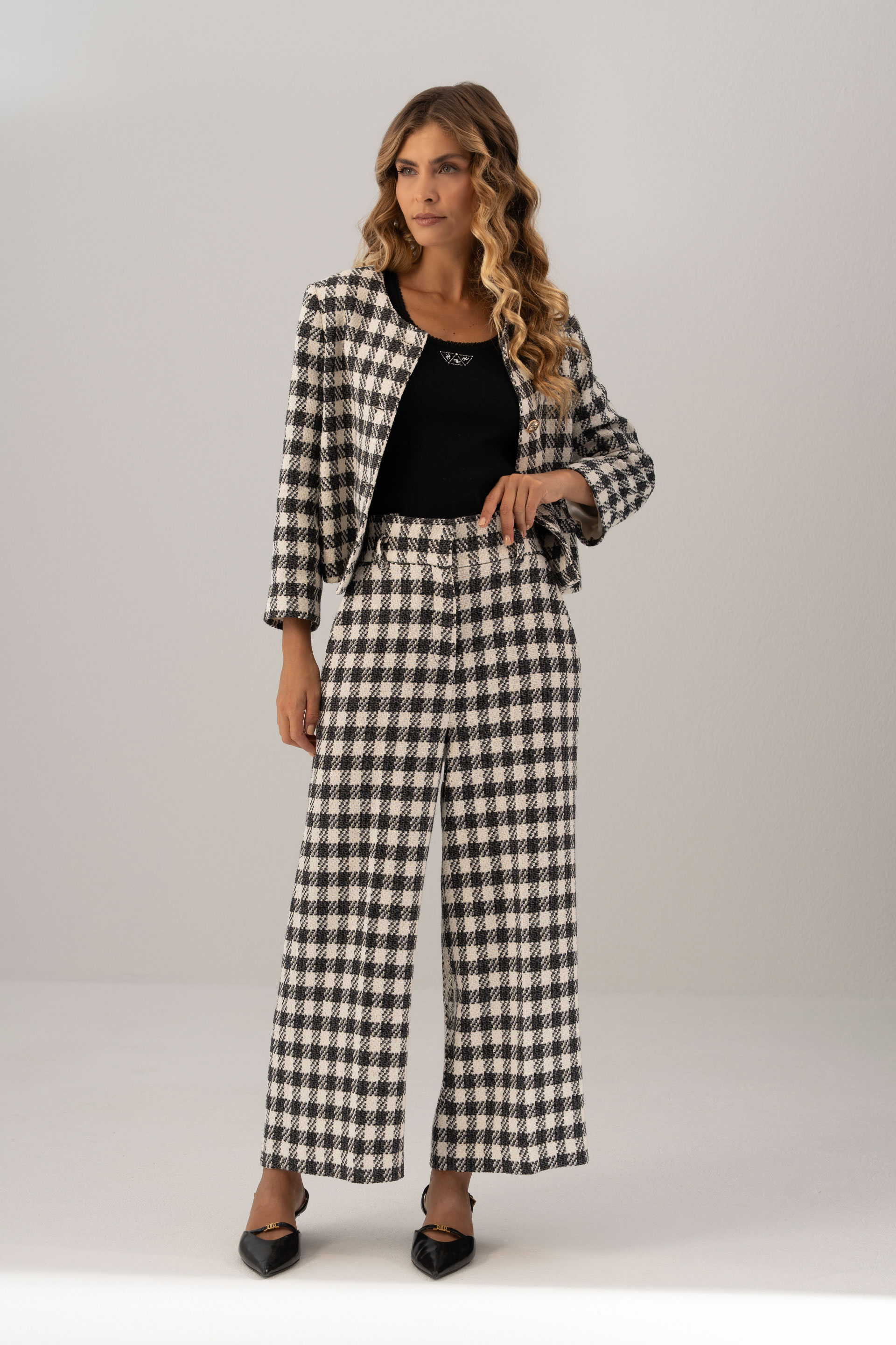 High-waisted tweed culotte trousers