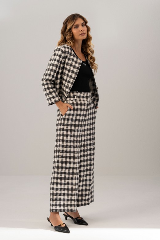 High-waisted tweed culotte trousers