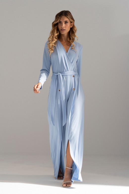 Fluid women’s jumpsuit with crossover neckline and belt Fluid women’s jumpsuit with crossover neckline and belt