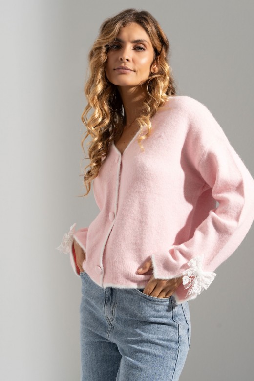 Knit cardigan with bow detail on the cuffs