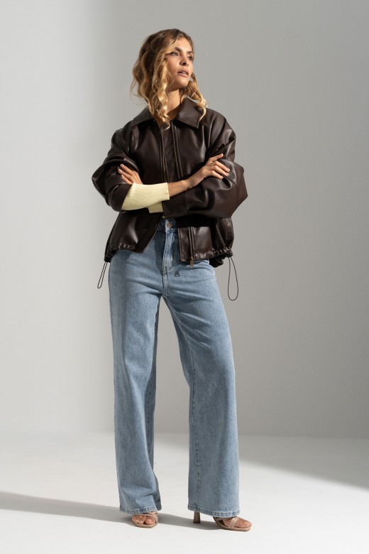 Short faux leather jacket with adjustable waist Short faux leather jacket with adjustable waist