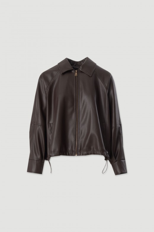 Short faux leather jacket with adjustable waist