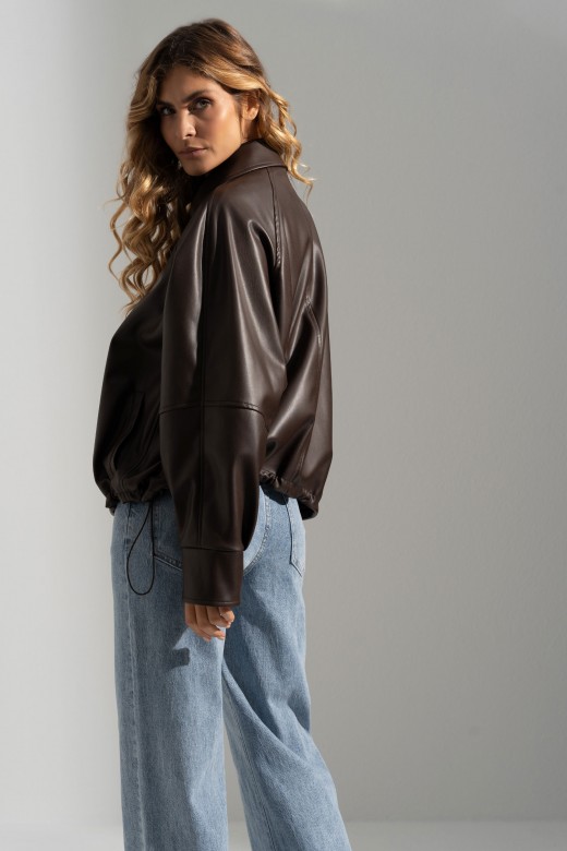 Short faux leather jacket with adjustable waist Short faux leather jacket with adjustable waist