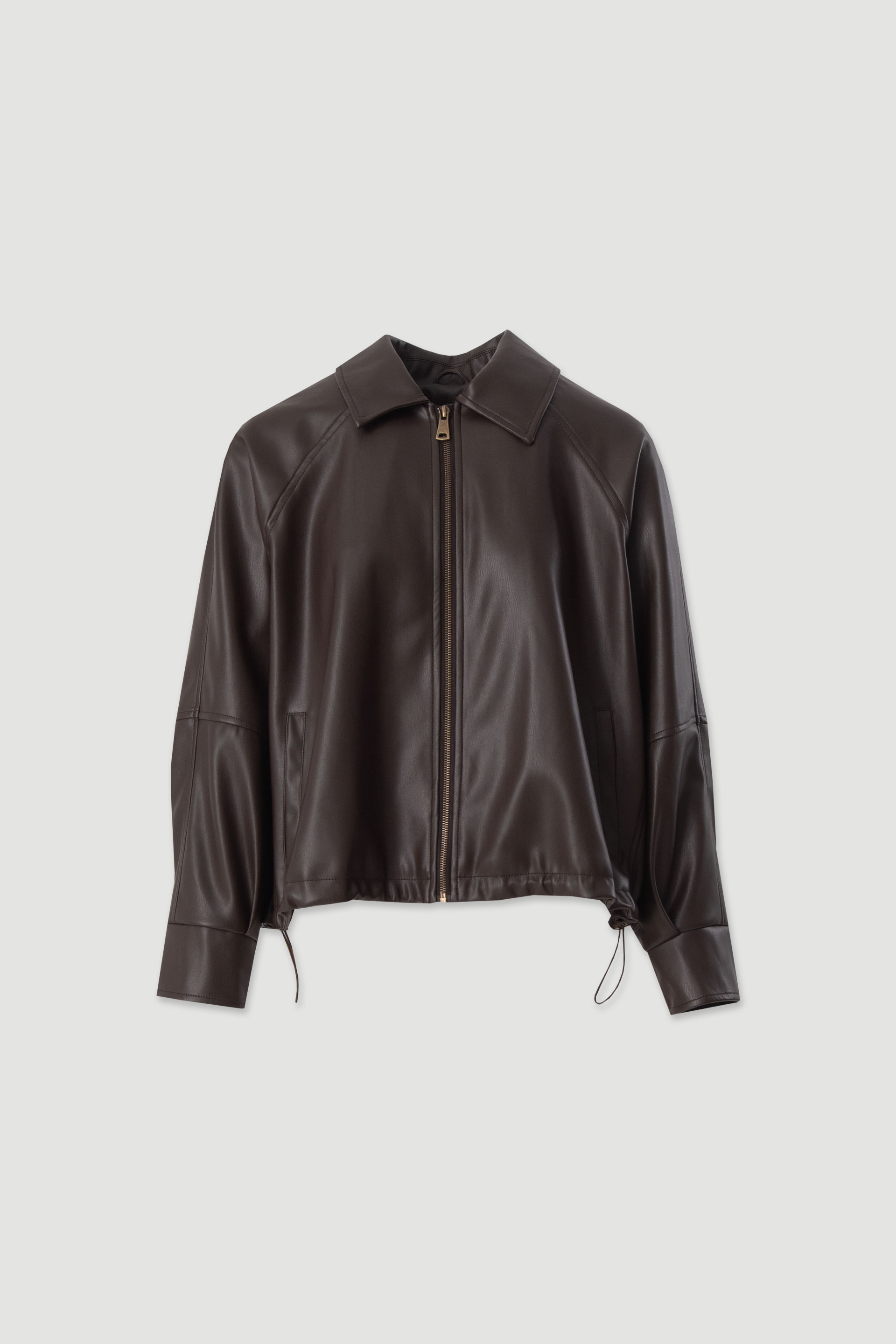 Short faux leather jacket with adjustable waist