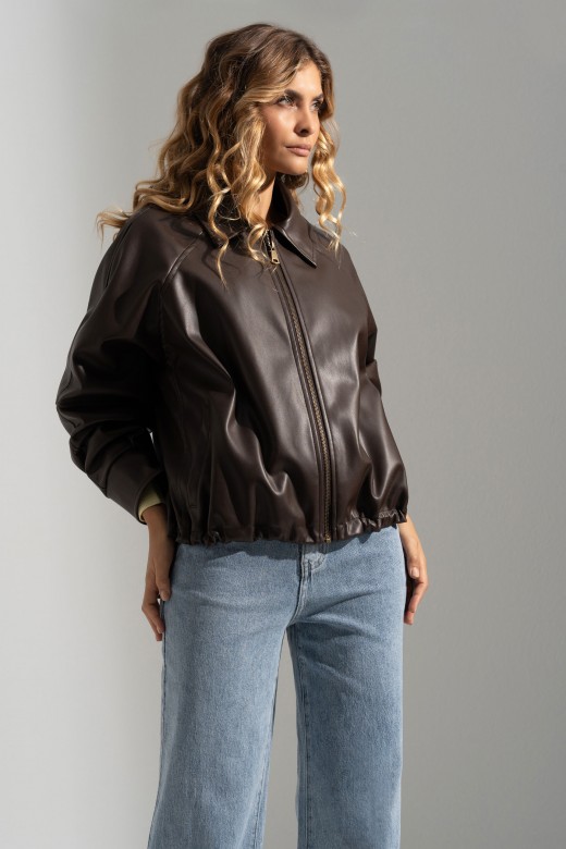 Short faux leather jacket with adjustable waist Short faux leather jacket with adjustable waist