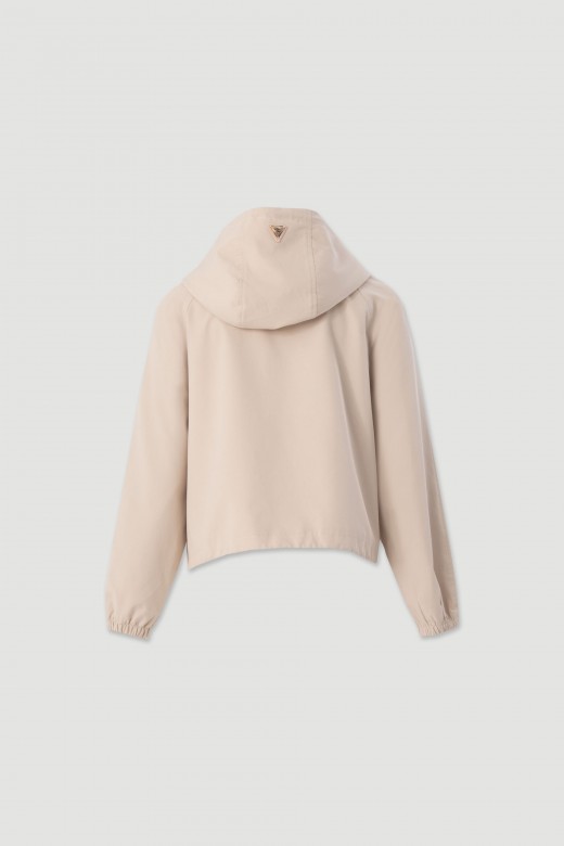 Short parka with hood and metallic detail