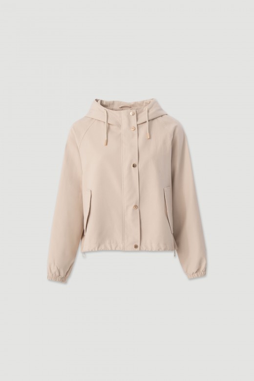 Short parka with hood and metallic detail