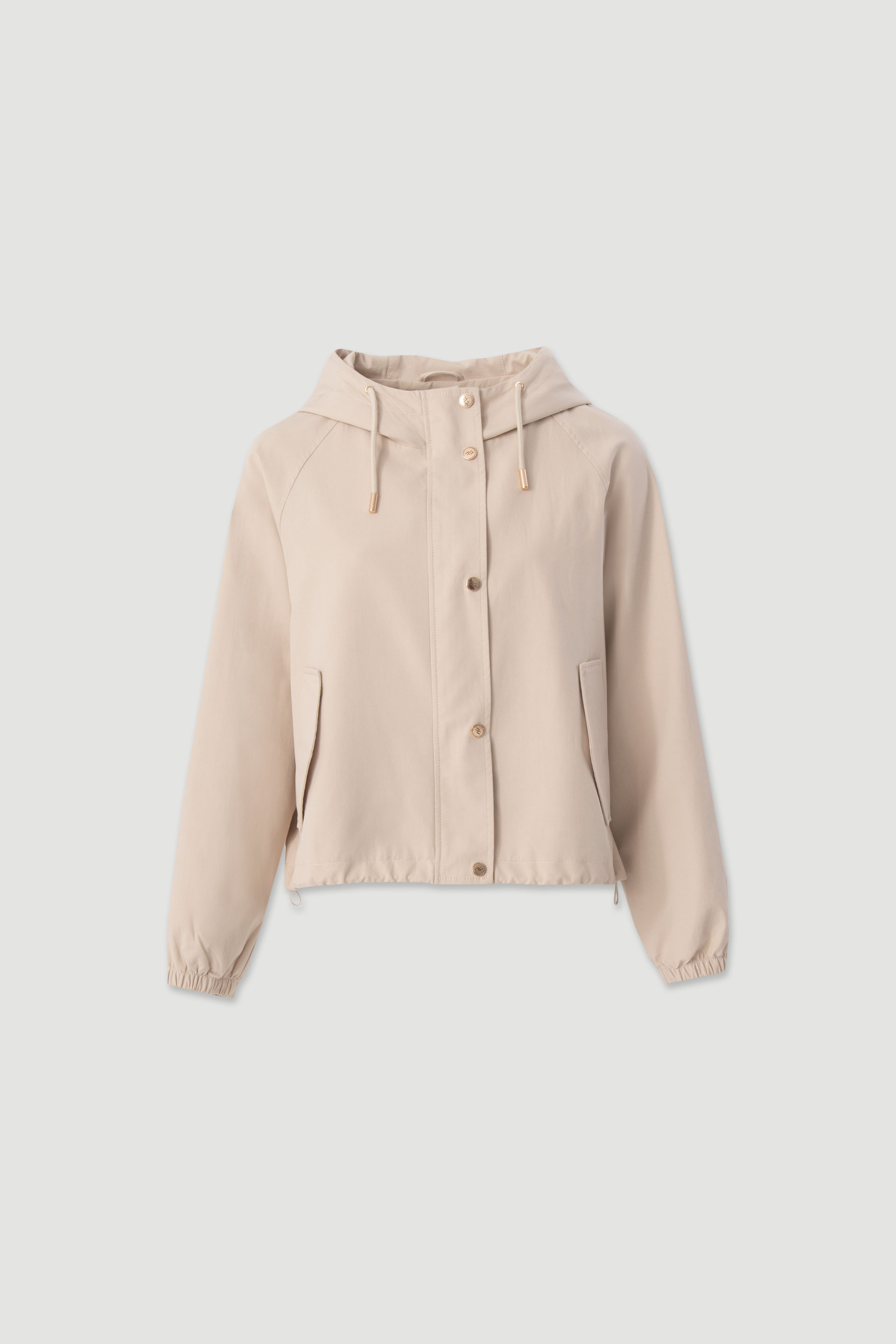 Short parka with hood and metallic detail