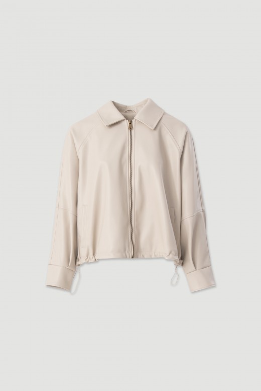 Short faux leather jacket with adjustable waist