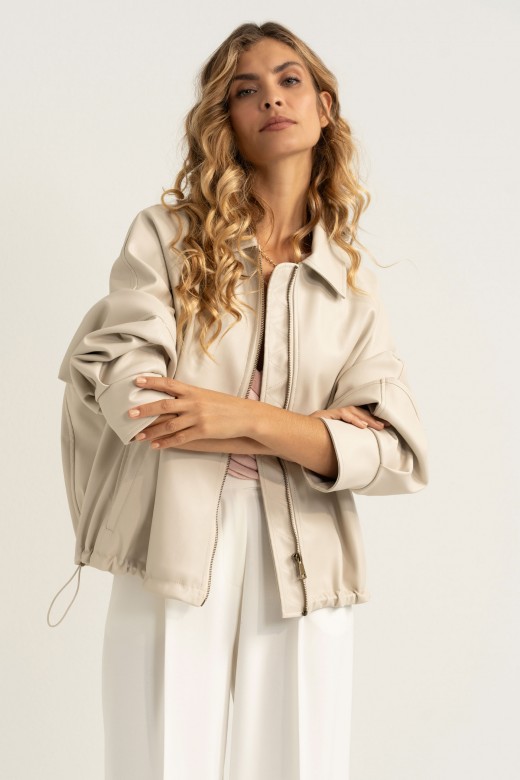 Short faux leather jacket with adjustable waist