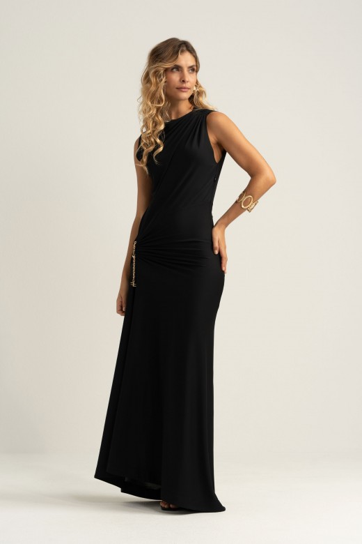 Asymmetric long dress with ruched detail Asymmetric long dress with ruched detail