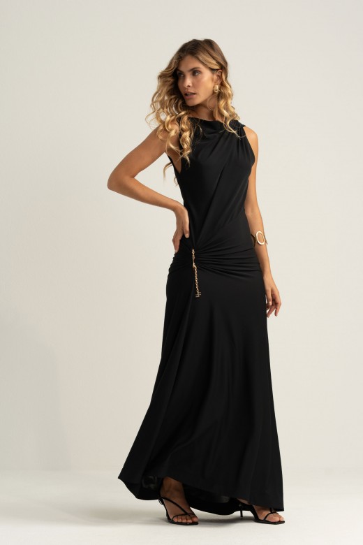 Asymmetric long dress with ruched detail