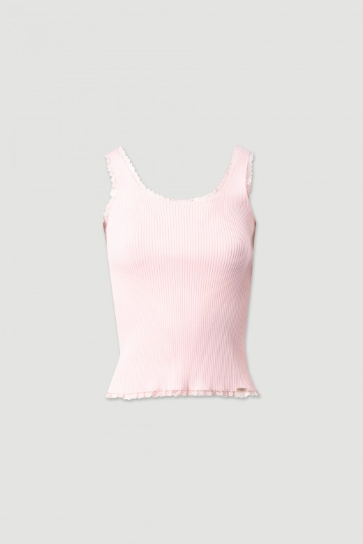 Ribbed knit top with lace detail Ribbed knit top with lace detail