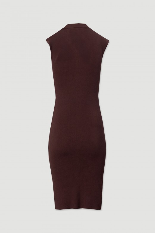 Midi knit dress with ruching and metallic buttons