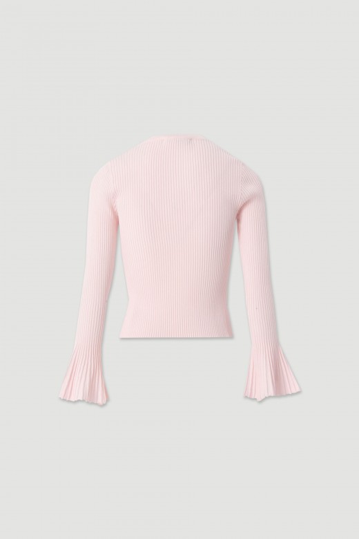 Ribbed knit sweater with flare sleeves