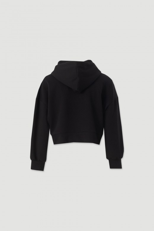 Short hoodie with adjustable drawstring
