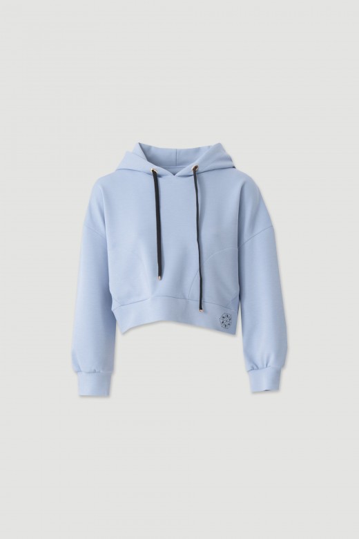 Short hoodie with adjustable drawstring