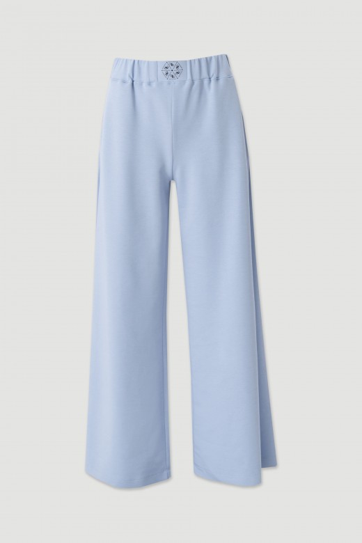 Wide-leg knit trousers with front design detail