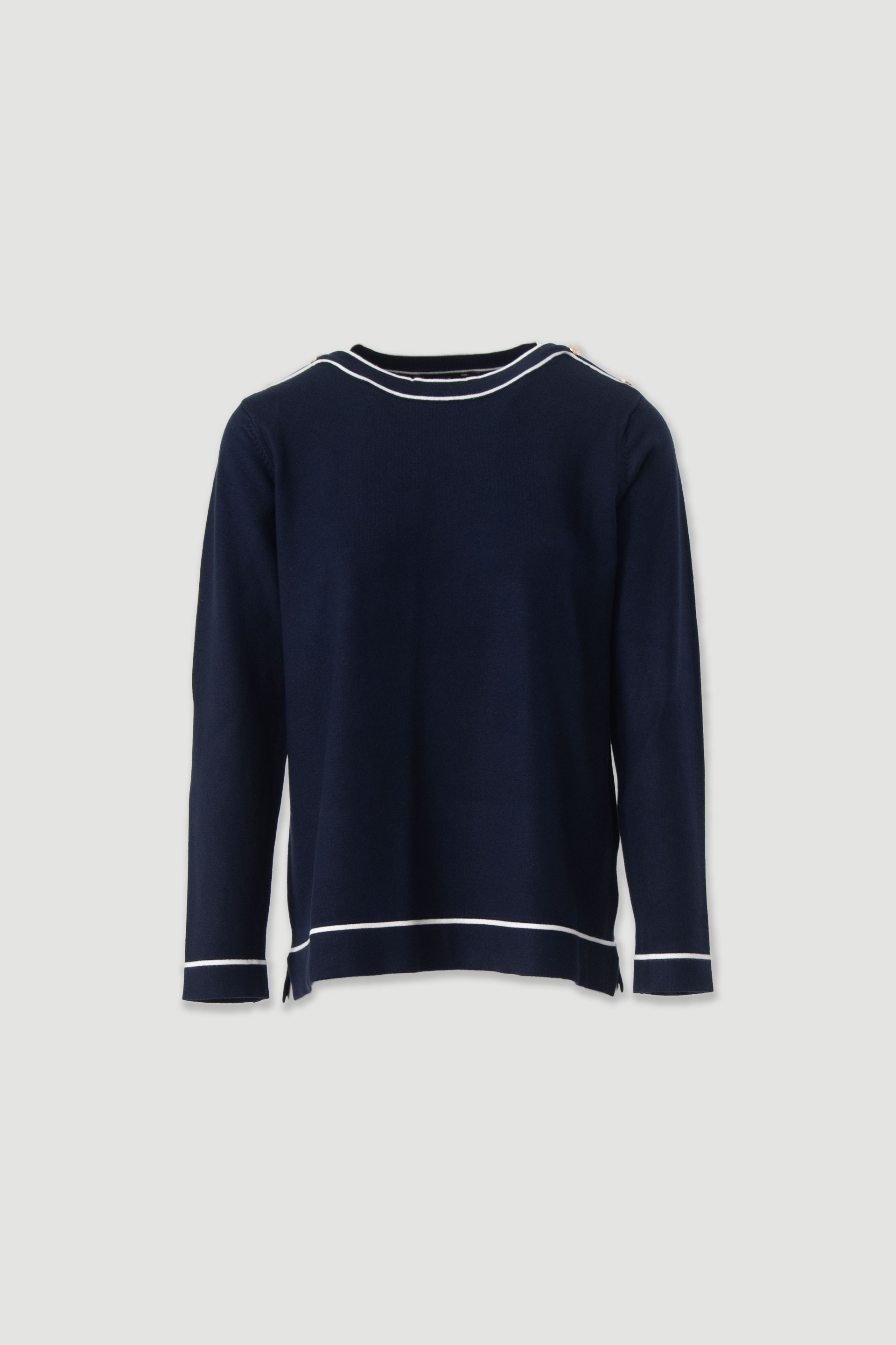 Knit sweater with shoulder buttons