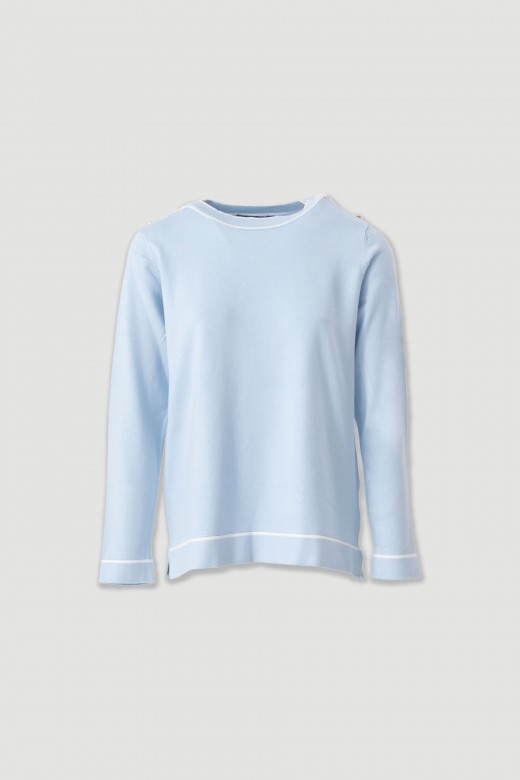 Knit sweater with shoulder buttons