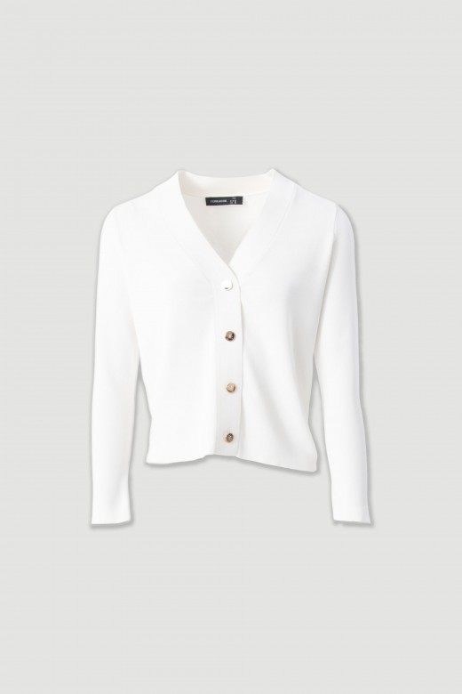 Short knitted cardigan with custom buttons