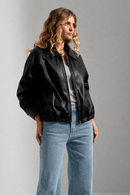 Short faux leather jacket with adjustable waist