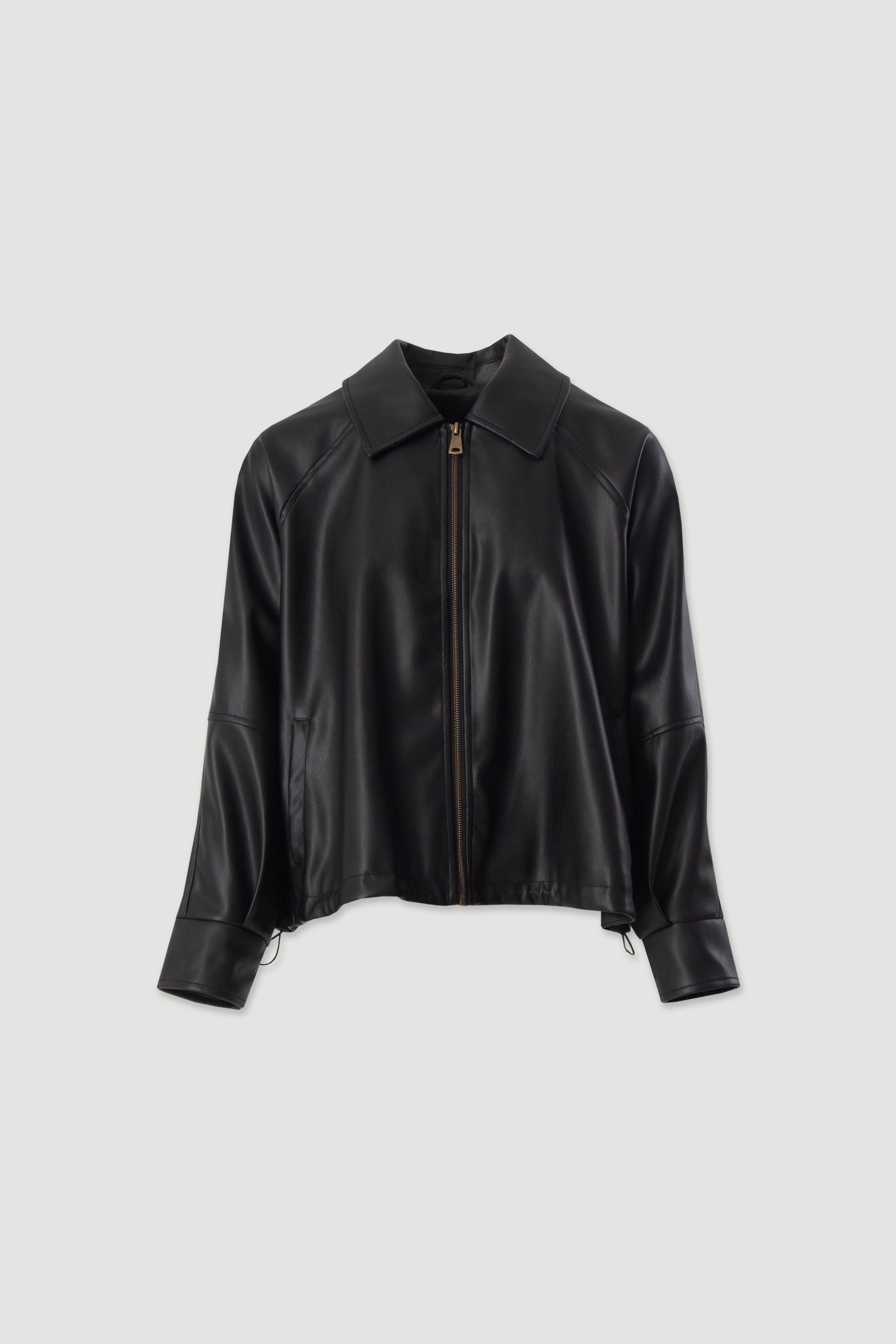 Short faux leather jacket with adjustable waist