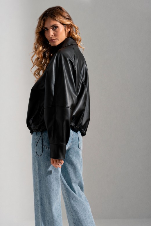 Short faux leather jacket with adjustable waist