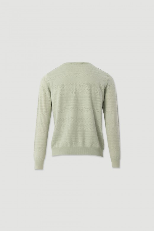Textured knit sweater with decorative shoulder buttons
