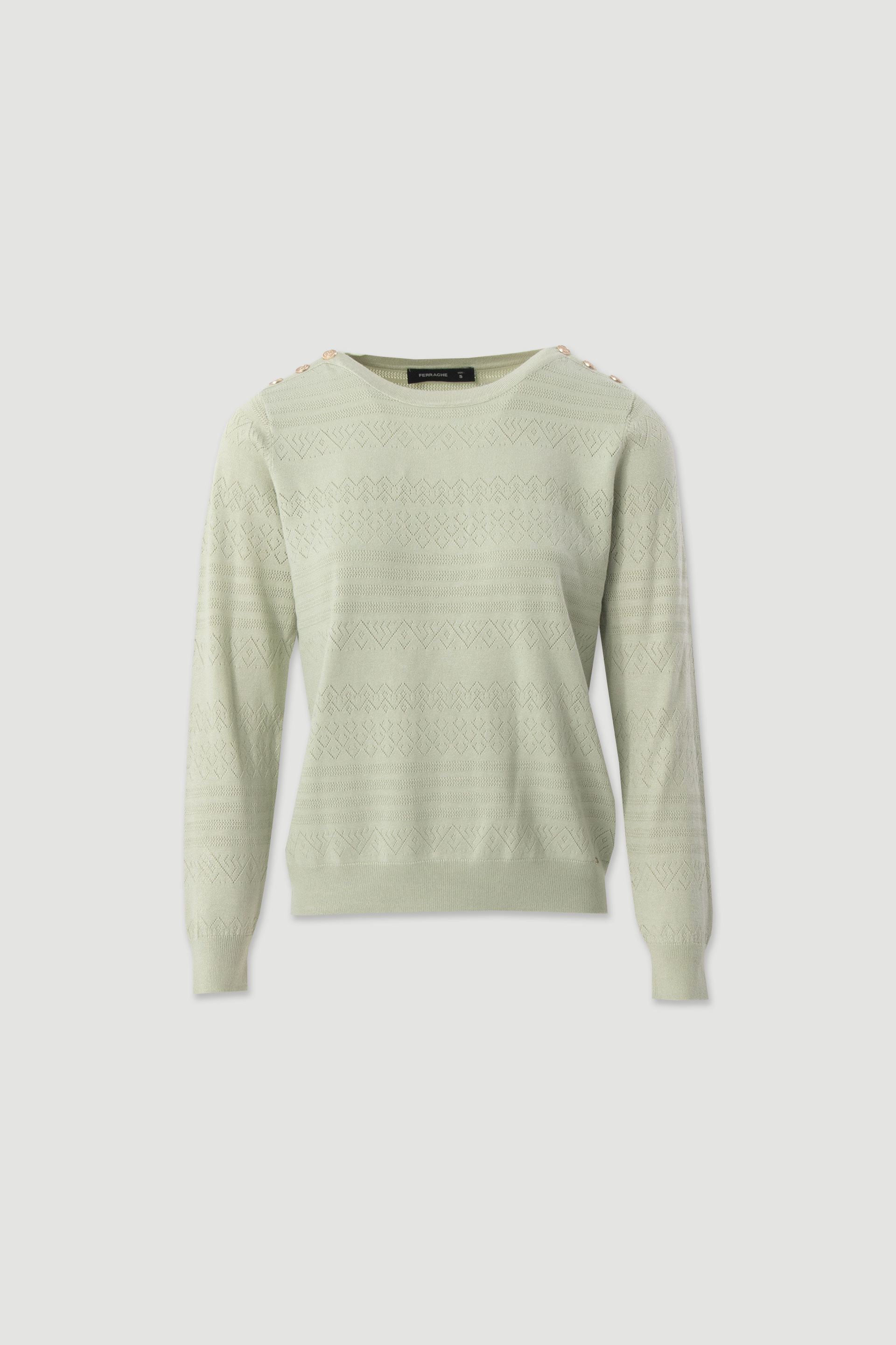 Textured knit sweater with decorative shoulder buttons
