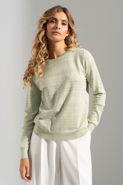 Textured knit sweater with decorative shoulder buttons
