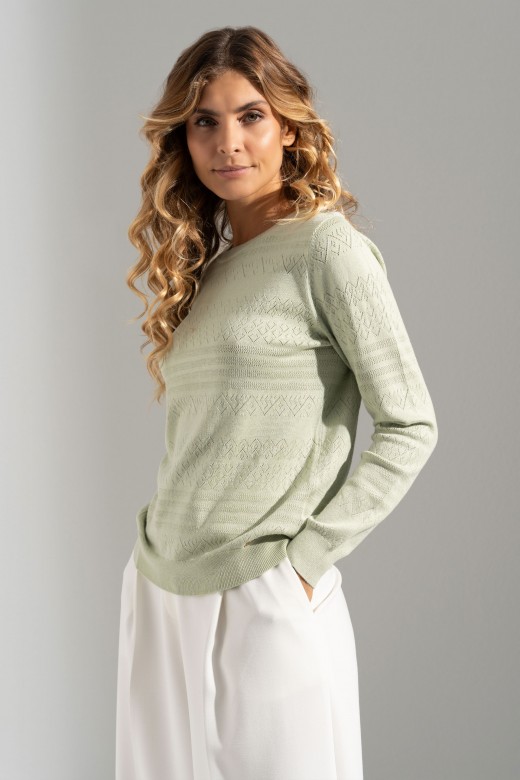 Textured knit sweater with decorative shoulder buttons Textured knit sweater with decorative shoulder buttons