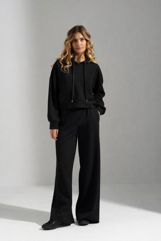Wide-leg knit trousers with front design detail