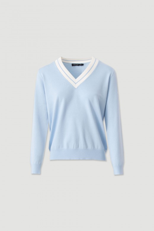 Knit sweater with v-neck and contrast details Knit sweater with v-neck and contrast details