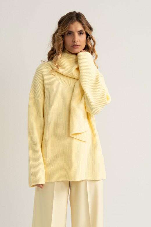 Ribbed knit sweater with integrated scarf Ribbed knit sweater with integrated scarf