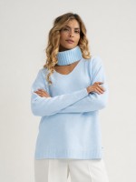 Camisola de malha com decote em v e gola canelada