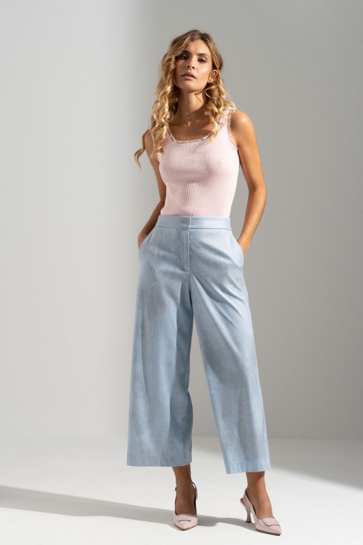 Pantalon culotte en tissu effet peau de pêche Pantalon culotte en tissu effet peau de pêche