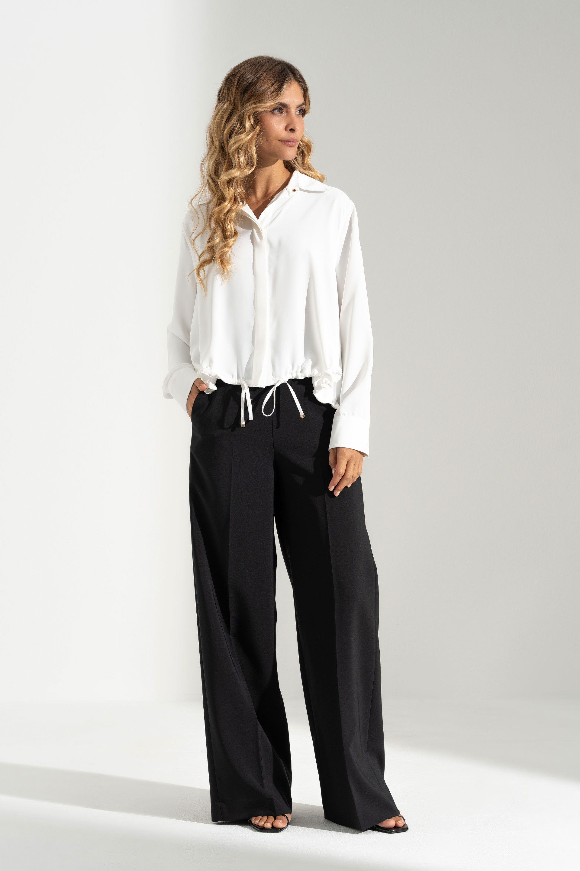 High-waisted wide-leg trousers