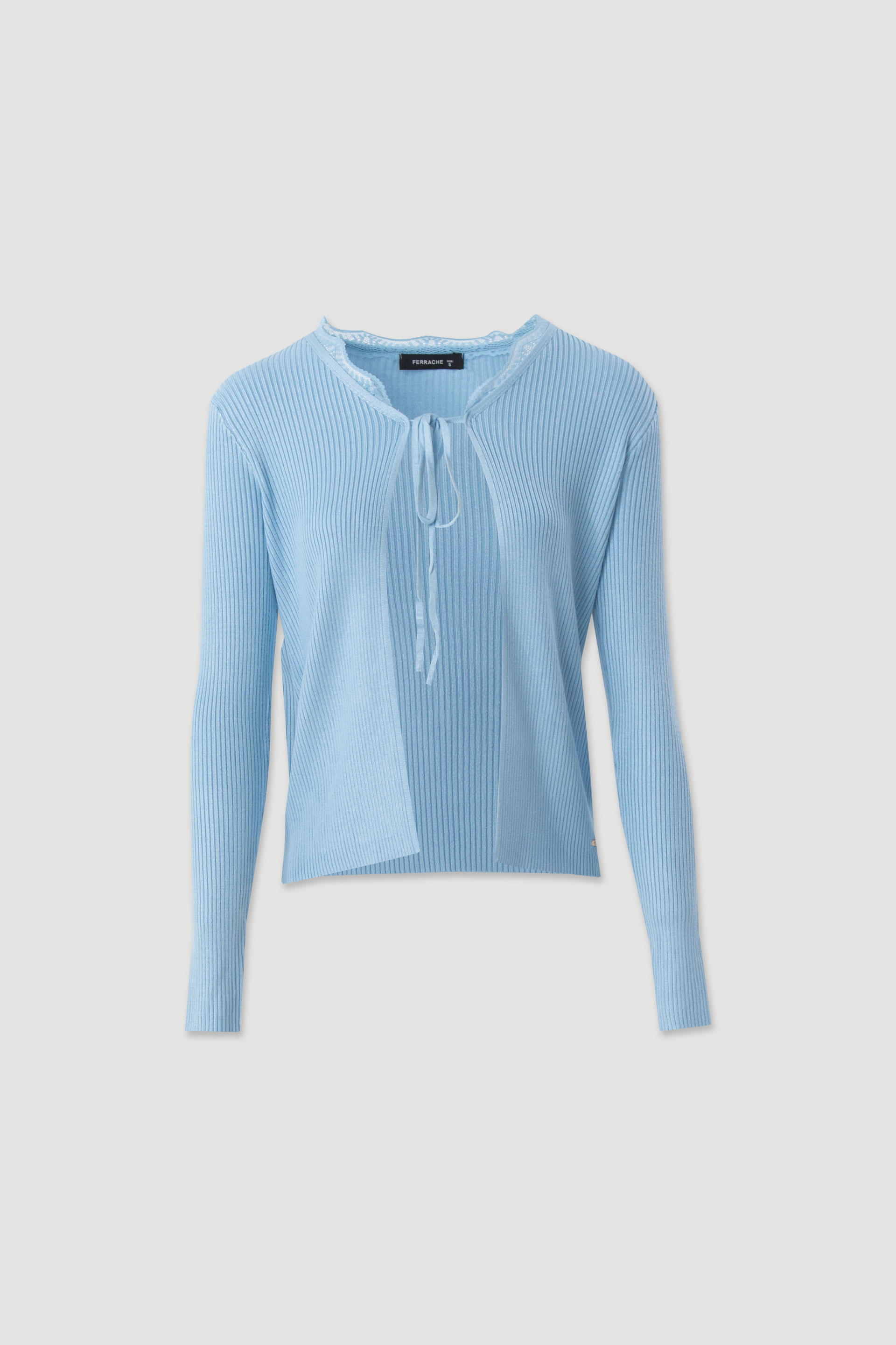 Conjunto de malha canelada com renda – top e casaco