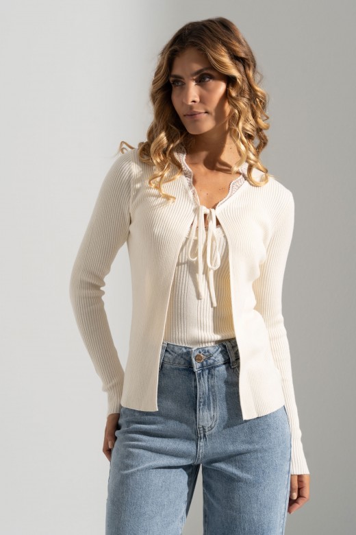 Ribbed knit set with lace – top and cardigan Ribbed knit set with lace – top and cardigan