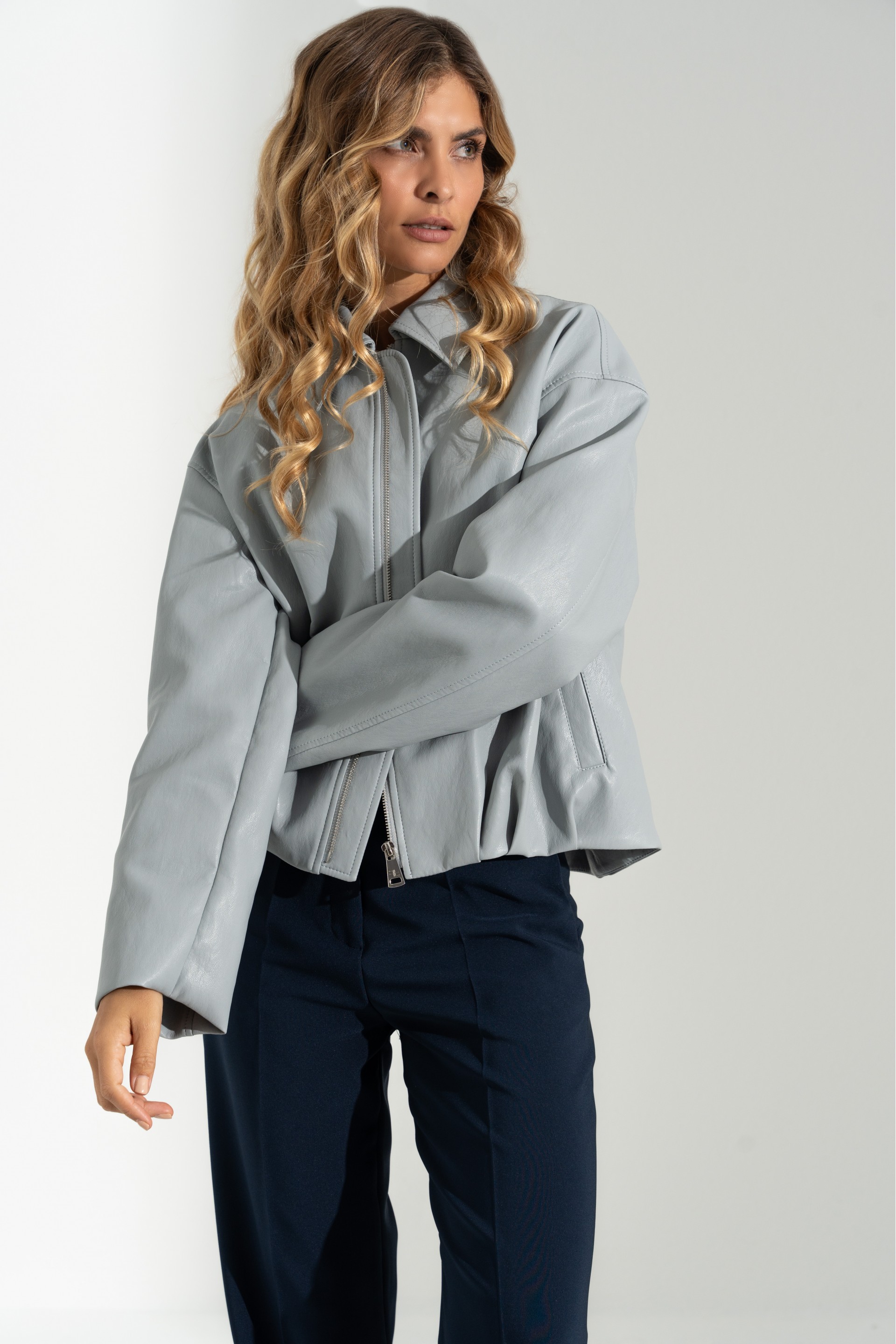 Faux leather jacket with back detail