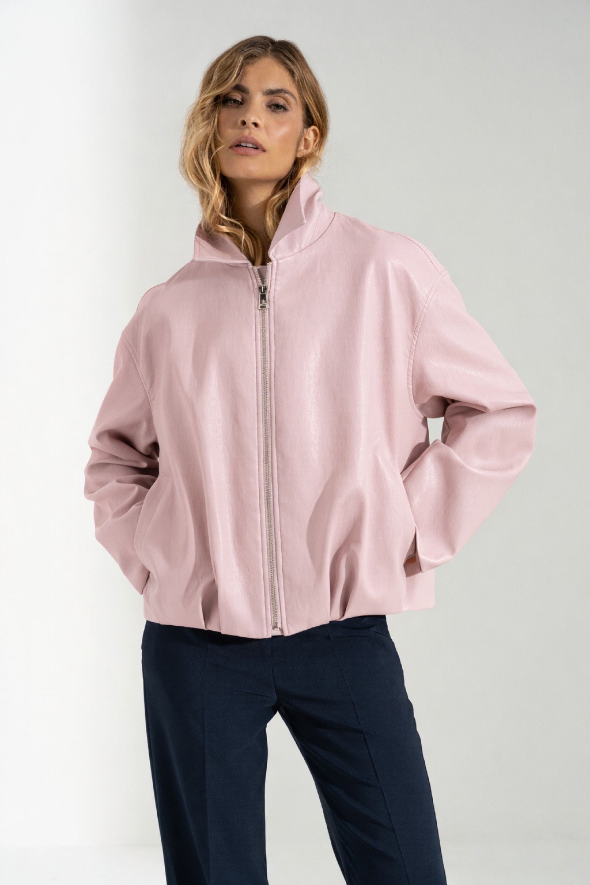 Faux leather jacket with back detail