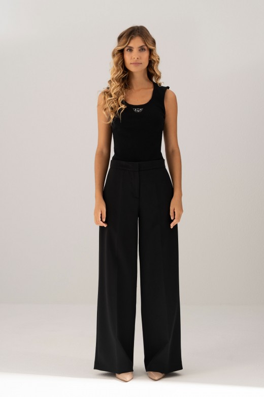 Classic high-waisted wide-leg trousers with elastic waistband Classic high-waisted wide-leg trousers with elastic waistband