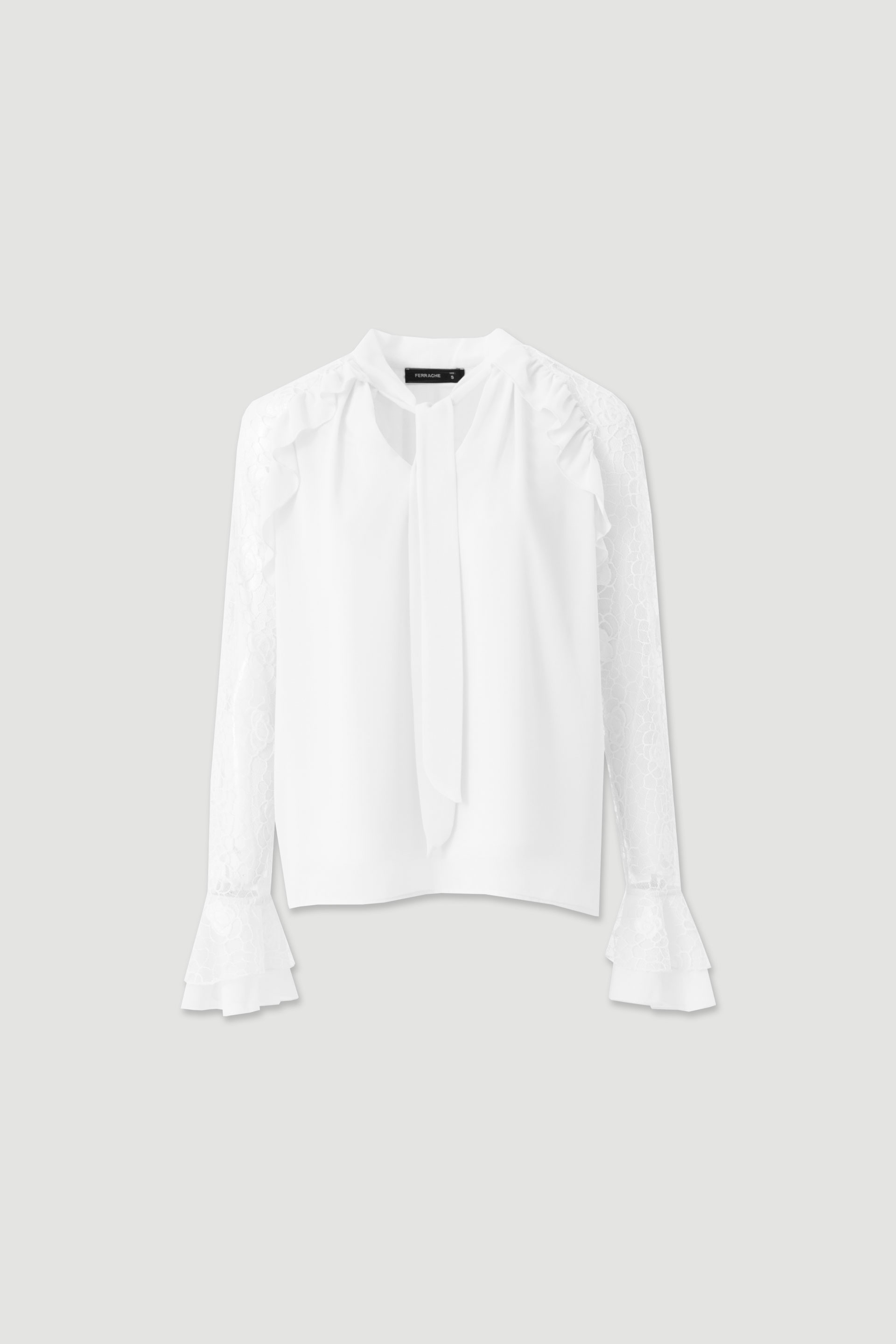 Blouse with bow and lace sleeves