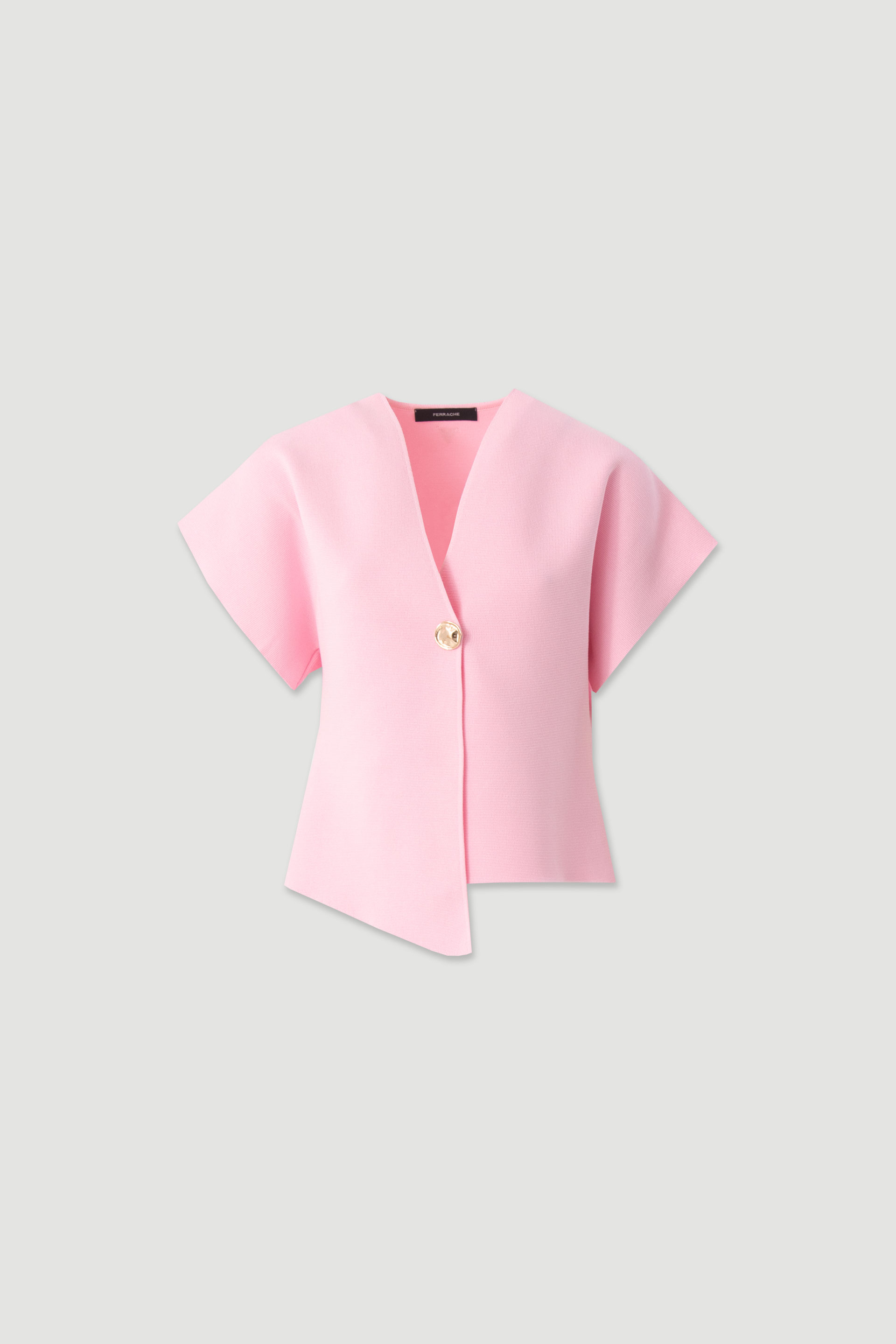 Asymmetrical short-sleeve knitted jacket